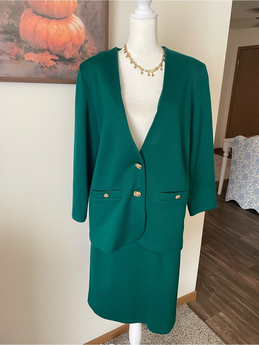Lady Graff Vintage 80s 90s Blazer & Skirt Suit Green Two Piece Matching Set